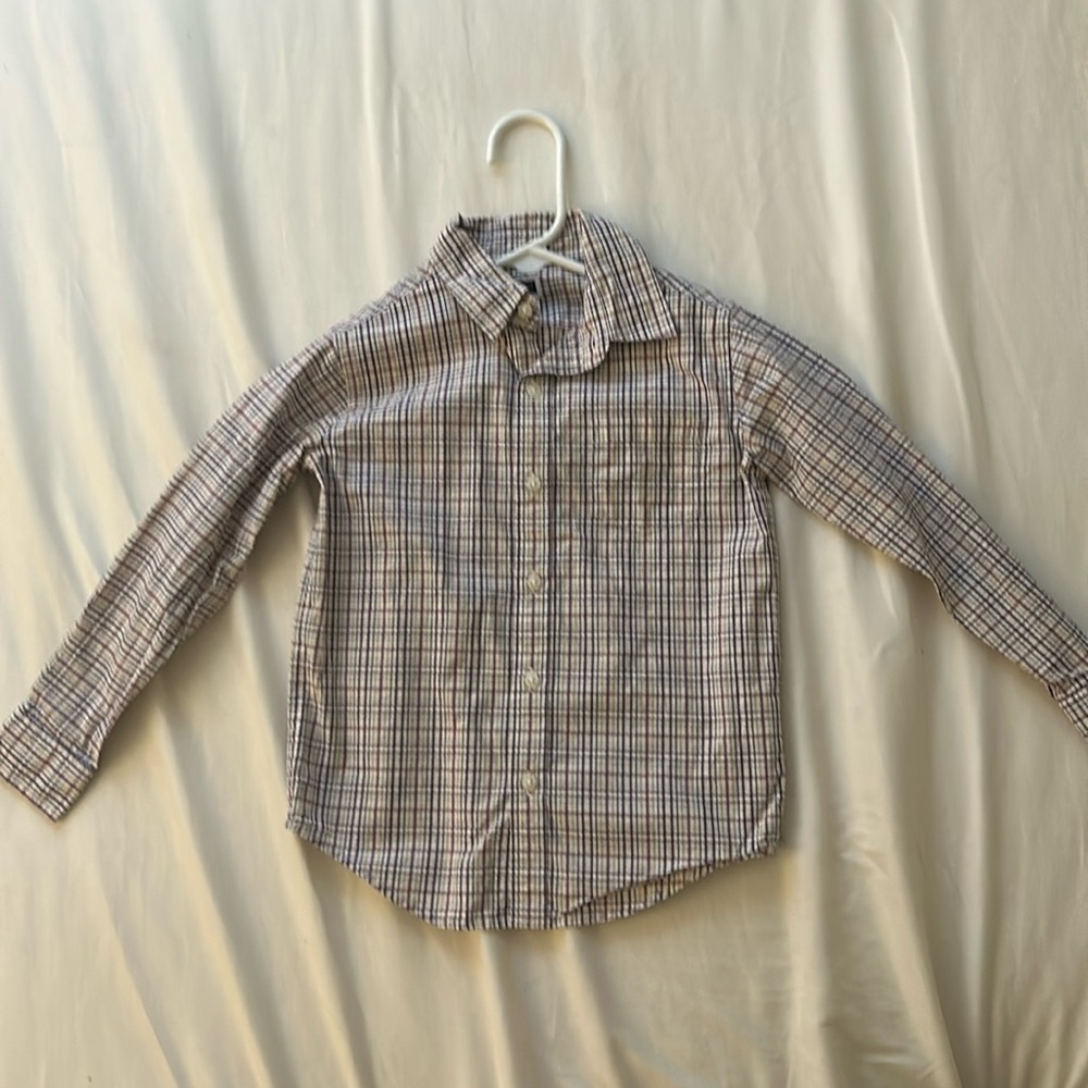 Janie and Jack purple and white boys button up shirt - Size 5